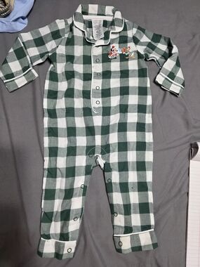 Disney Green & White Buffalo Check Pajama One-Piece with Character Patch